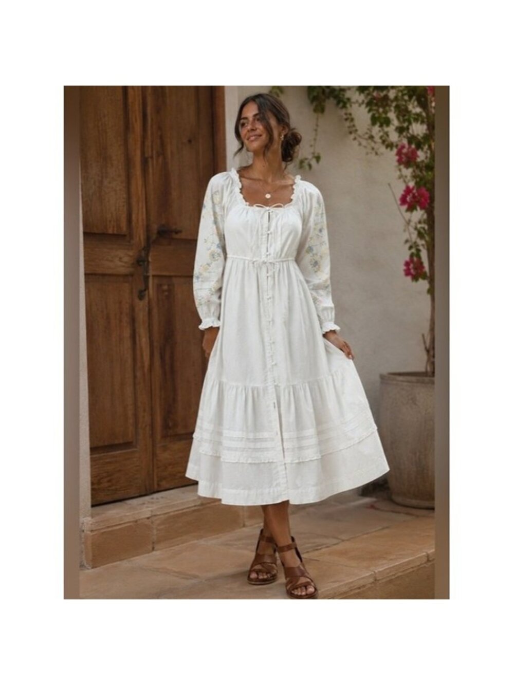 DAMSON MADDER Junia Long Sleeve Floral Embroidered Midi Dress Size 12 NEW